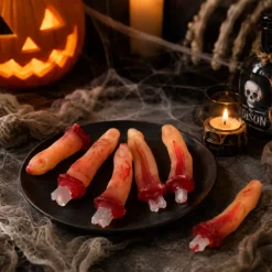 Afgehakte vingers Halloween bloederig beige/rood