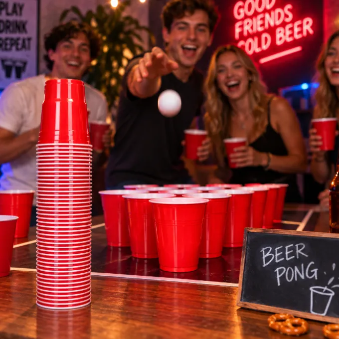 American cups Beer pong rood plastic 50 stuks