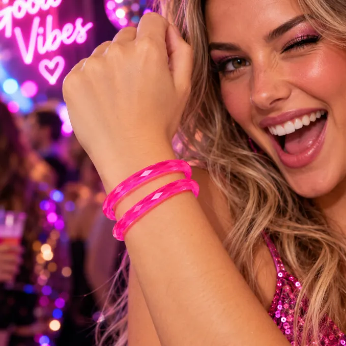 Armbanden neon roze set 2 stuks
