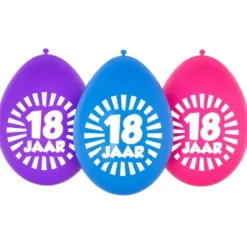 Ballonnen 18 jaar meerkleurig 30 cm - 10 stuks