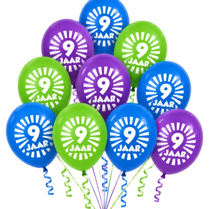 Ballonnen 9 jaar multikleur 30 cm - 10 stuks