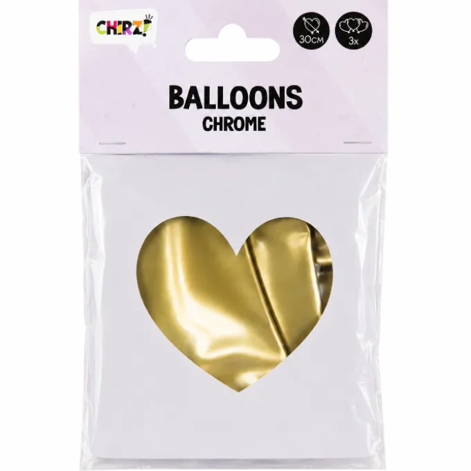 Ballonnen Metallic Hart - Goud - 30cm - 3 stuks