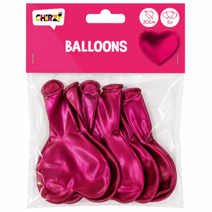 Ballonnen parelmoer hart donkerroze 30cm - 4 stuks