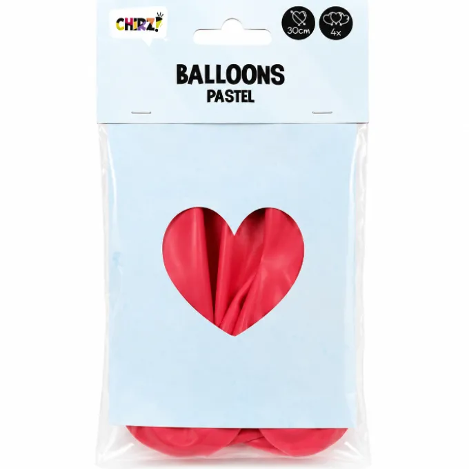 Ballonnen Pastel Hart - Rood - 30cm - 4 stuks