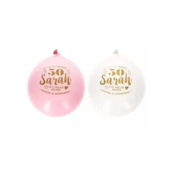 Ballonnen Sarah 50 jaar wit/roze - 8 stuks