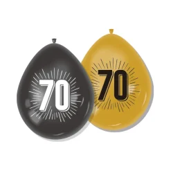 Ballonnen zwart/goud 70 - 8 stuks