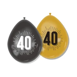 Ballonnen zwart/goud 40 - 8 stuks