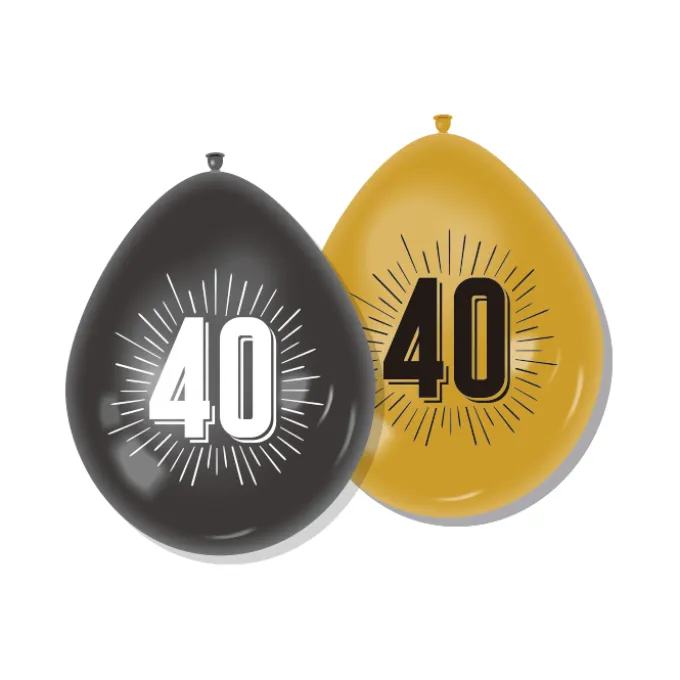 Ballonnen zwart/goud 40 - 8 stuks