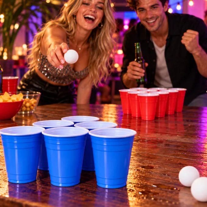 Beer Pong set rood/blauw – 20 bekers + 4 ballen