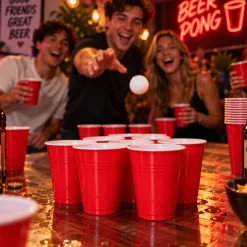 Bekers Beer Pong plastic rood – 12 stuks (455 ml)