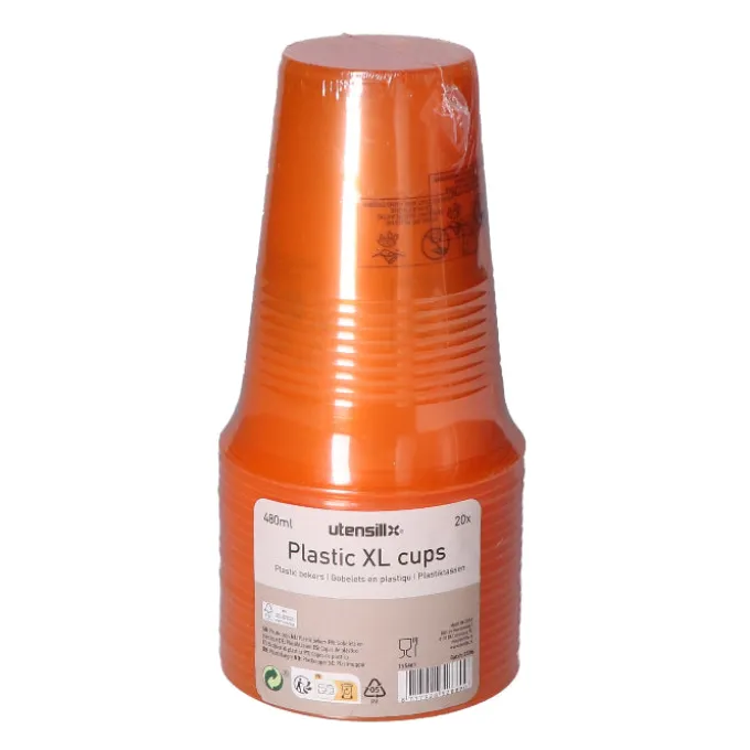 Bekers plastic XL oranje – 20 stuks (480 ml)