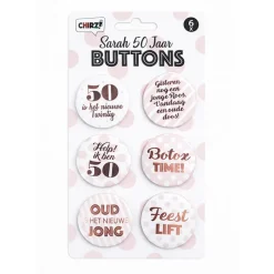 Buttons Sarah 50 jaar - 6 stuks