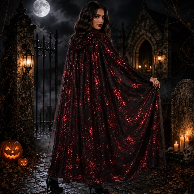 Cape Halloween spinnenweb metallic rood