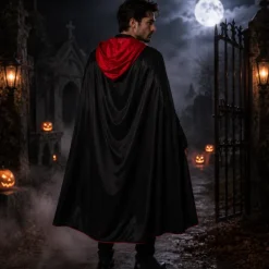 Cape Halloween zwart/rood maat L