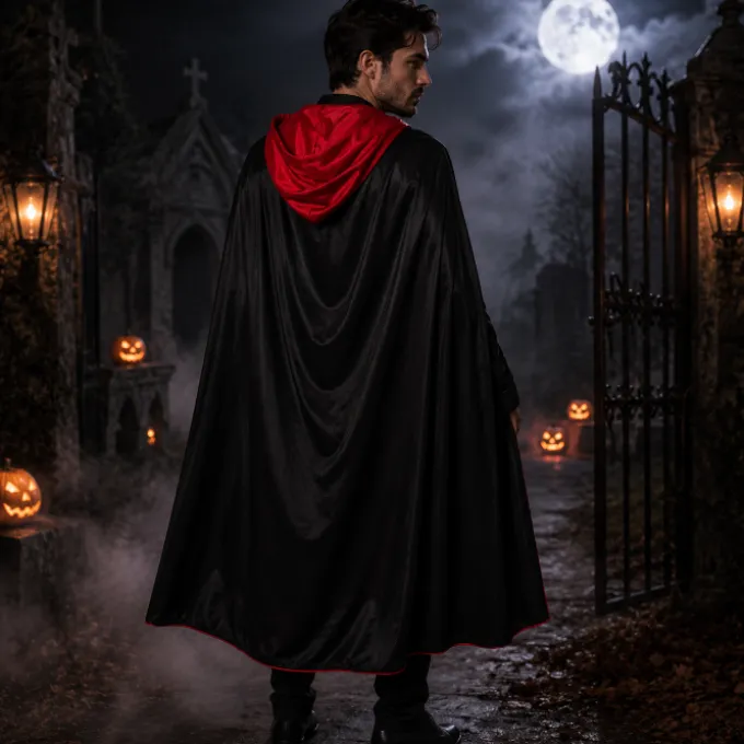 Cape Halloween zwart/rood maat M