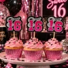 Cocktailprikkers Sweet 16 zilver/roze/zwart - 10 stuks