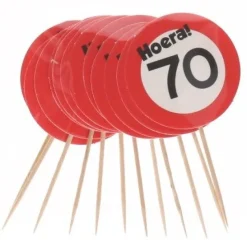 Cocktailprikkers verkeersbord 70 jaar - 12 stuks