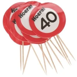 Cocktailprikkers verkeersbord 40 jaar - 12 stuks