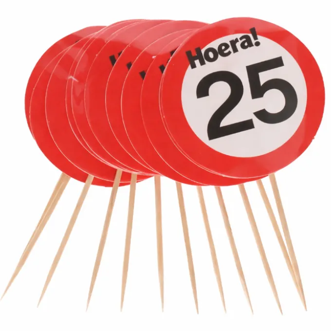 Cocktailprikkers verkeersbord 25 jaar - 12 stuks