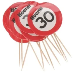 Cocktailprikkers verkeersbord 30 jaar - 12 stuks