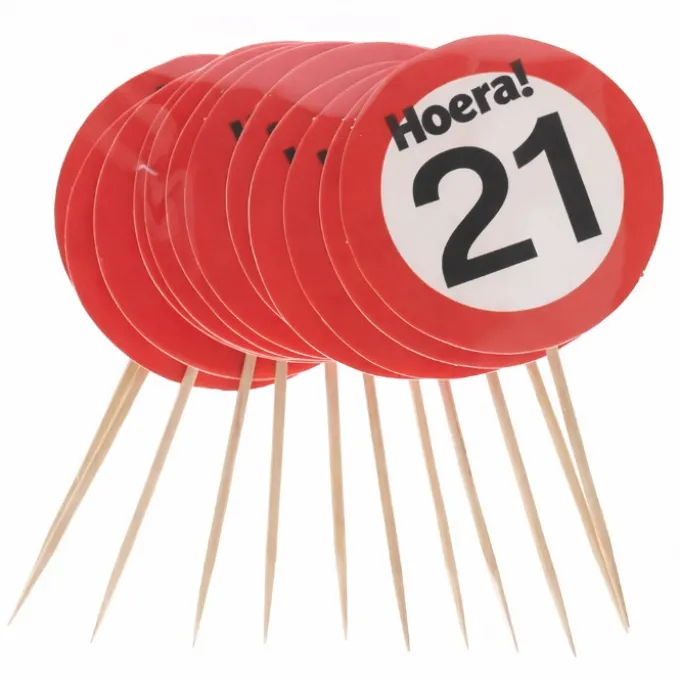 Cocktailprikkers verkeersbord 21 jaar - 12 stuks