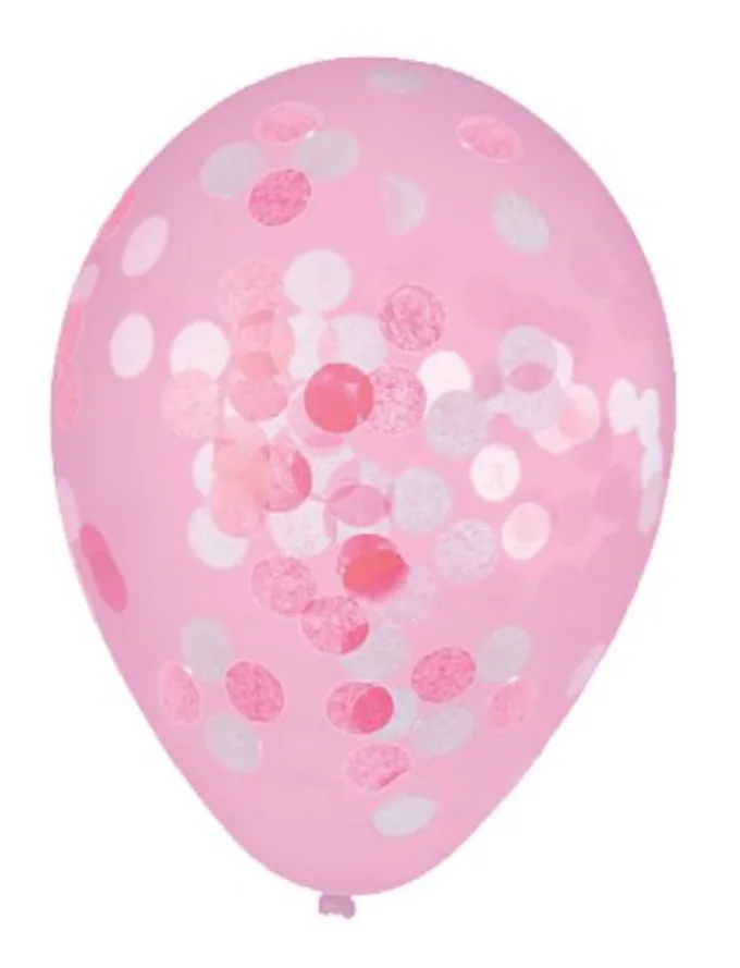Confetti ballonnen roze/wit 30 cm - 5 stuks