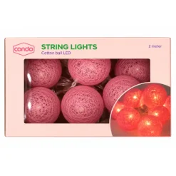 Cottonball lichtsnoer roze 10 ballen 2m