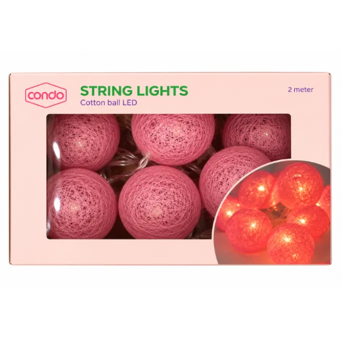 Cottonball lichtsnoer roze 10 ballen 2m