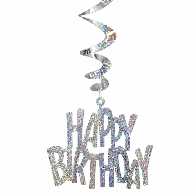 Decoratie happy birthday zilver