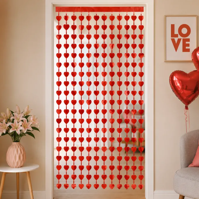 Deurgordijn hartjes folie rood 100 x 185cm