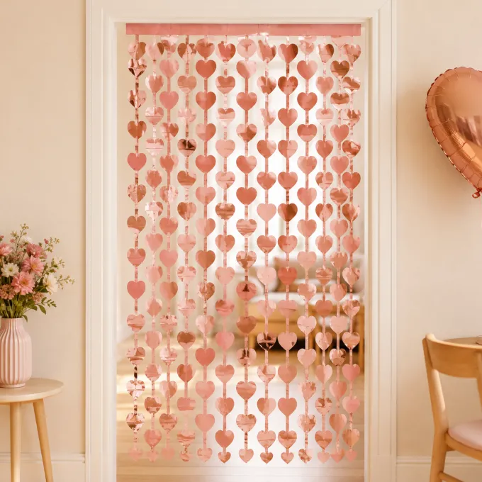 Deurgordijn hartjes folie roségoud 100 x 185cm