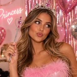 Diadeem en toverstaf prinsessen zilver/roze