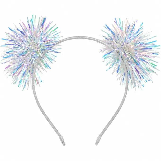 Diadeem pompom holografisch wit