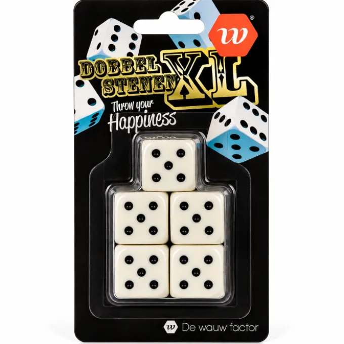 Dobbelstenenset XL wit/zwart 5 stuks
