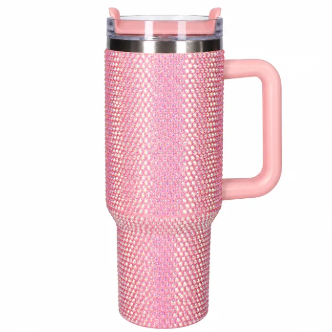 Drinkbeker to go roze glitter diamant