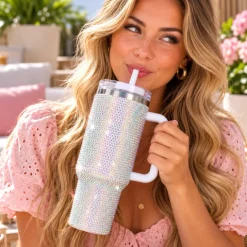 Drinkbeker to go zilver glitter diamant