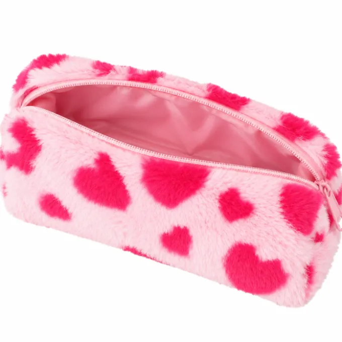 Etui pluche hartjes roze/rood