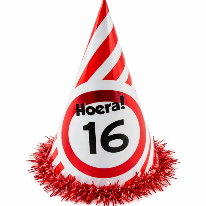 Feesthoed verkeersbord Hoera 16