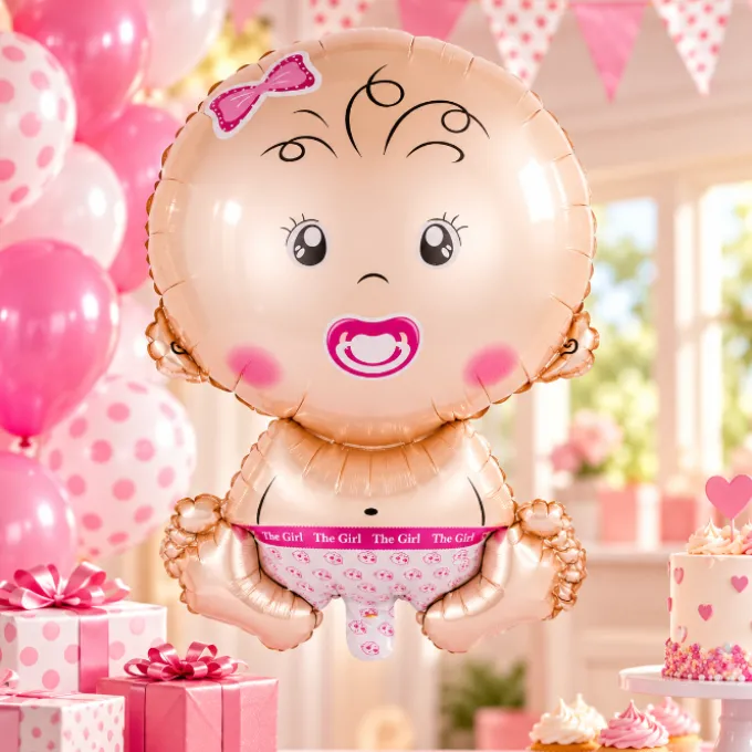 Folieballon baby girl roze - 63 cm