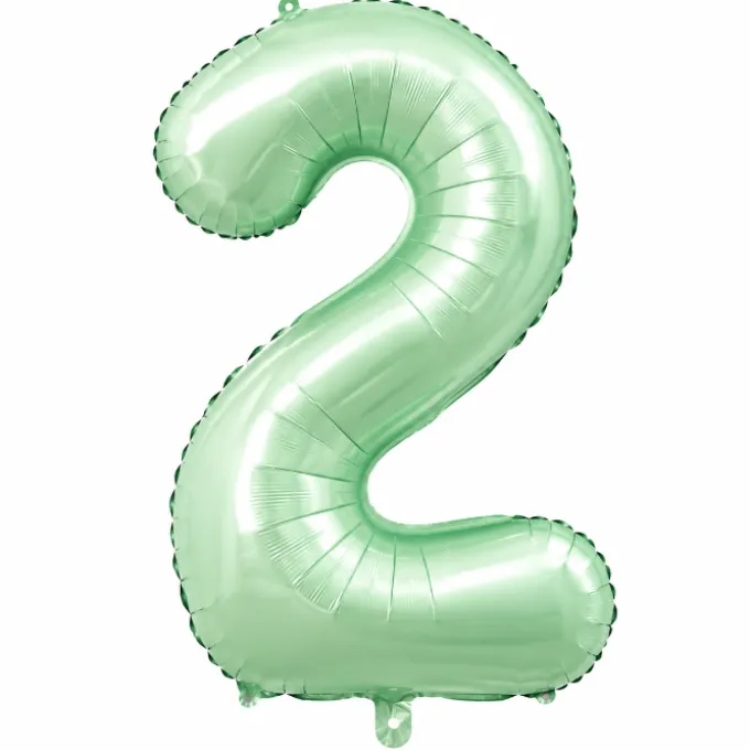 Folieballon cijfer 2 mintgroen - 80 cm