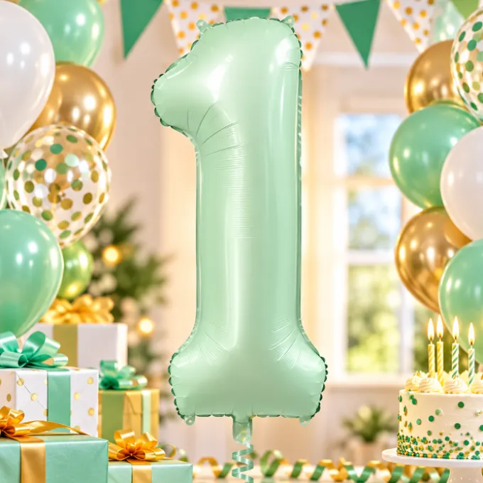 Folieballon cijfer 1 mintgroen - 80 cm