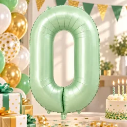 Folieballon cijfer 0 mintgroen - 80 cm