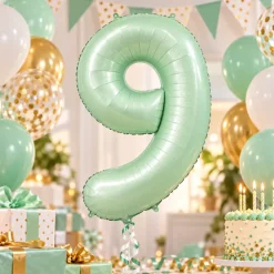 Folieballon cijfer 9 mintgroen - 80 cm