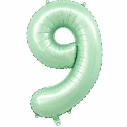 Folieballon cijfer 9 mintgroen - 80 cm