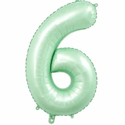 Folieballon cijfer 6 mintgroen - 80 cm