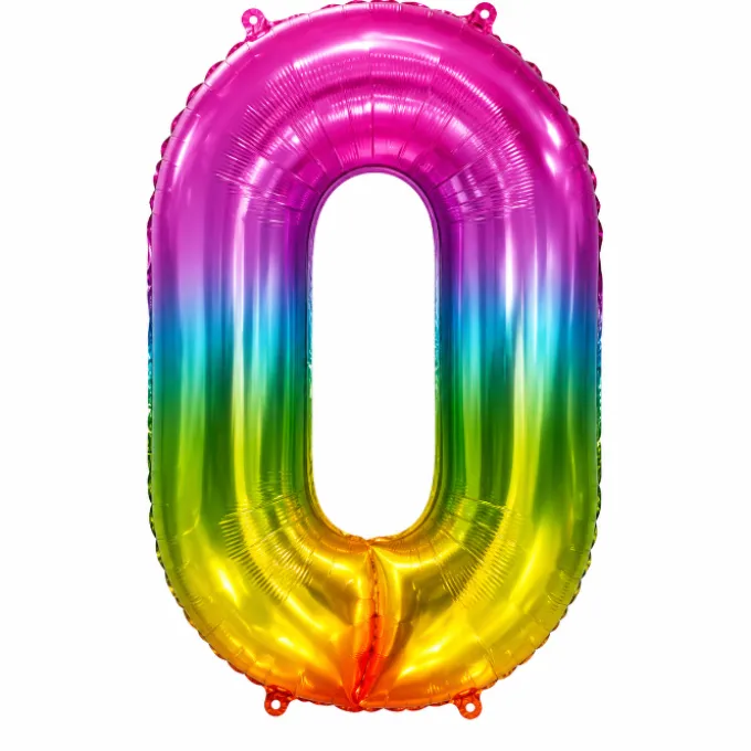 Folieballon cijfer 0 regenboog 80cm