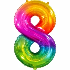 Folieballon cijfer 8 regenboog - 80 cm