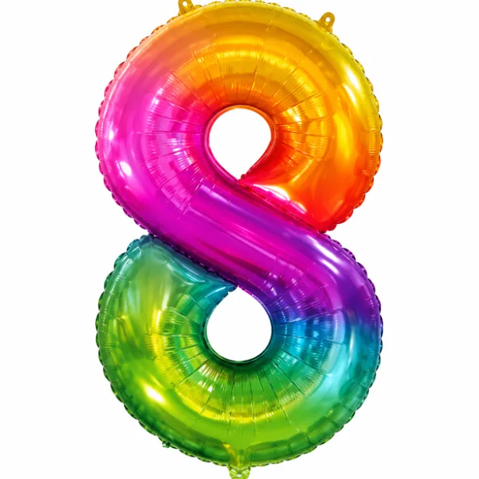 Folieballon cijfer 8 regenboog - 80 cm