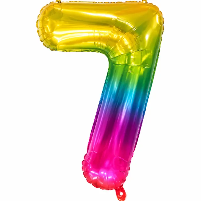 Folieballon cijfer 7 regenboog - 80 cm