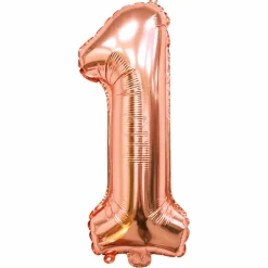 Folieballon cijfer 1 roségoud - 70 cm